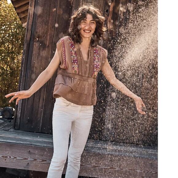 Bl^nk London Sedona Top Womens Medium Mocha Embellished Embroidered Beaded Boho - Picture 11 of 11